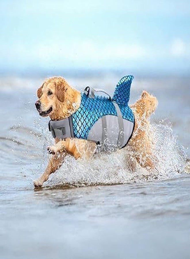MUGATH Dog Life Jacket Medium, Dog Shark Life Vest Adjustable Pet Floatation Vest Swimsuit, Puppy Swim Vest, Lightweight High Reflective Pet PFD Lifesaver for Swimming Pool Beach Boating (Blue) (L) - Image 5